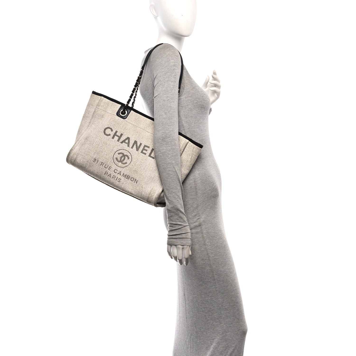 Chanel Woven Straw Raffia Small Deauville Tote Grey 2 of 11