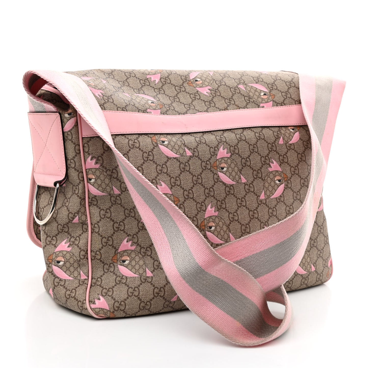 GG Supreme Monogram Zoo Birds Messenger Print Diaper Bag Pink