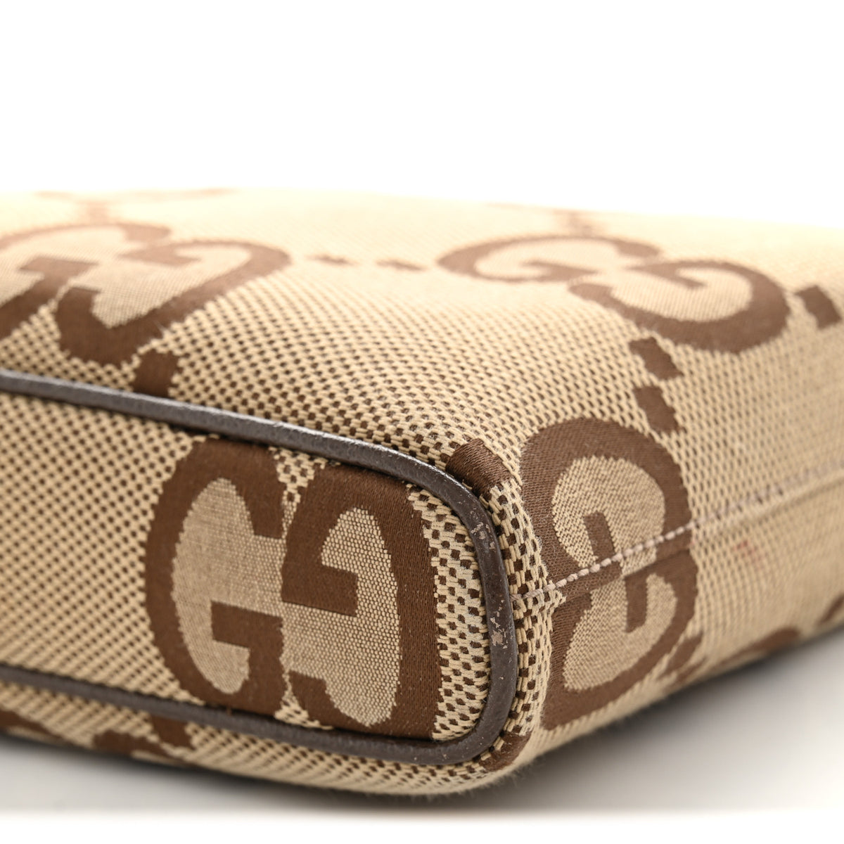Gucci Monogram Jumbo GG Textured Dollar Calfskin Web Wristlet Messenger Bag Camel Ebony New Acero 10 of 12