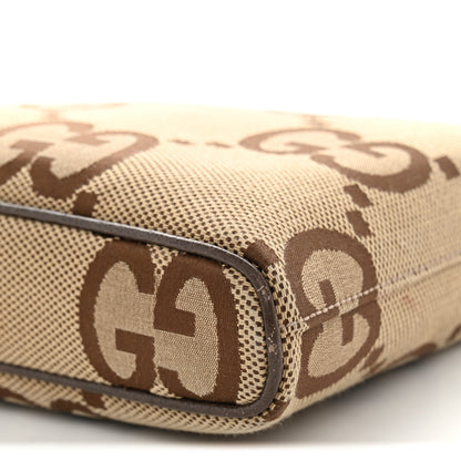 Gucci Monogram Jumbo GG Textured Dollar Calfskin Web Wristlet Messenger Bag Camel Ebony New Acero 10 of 12