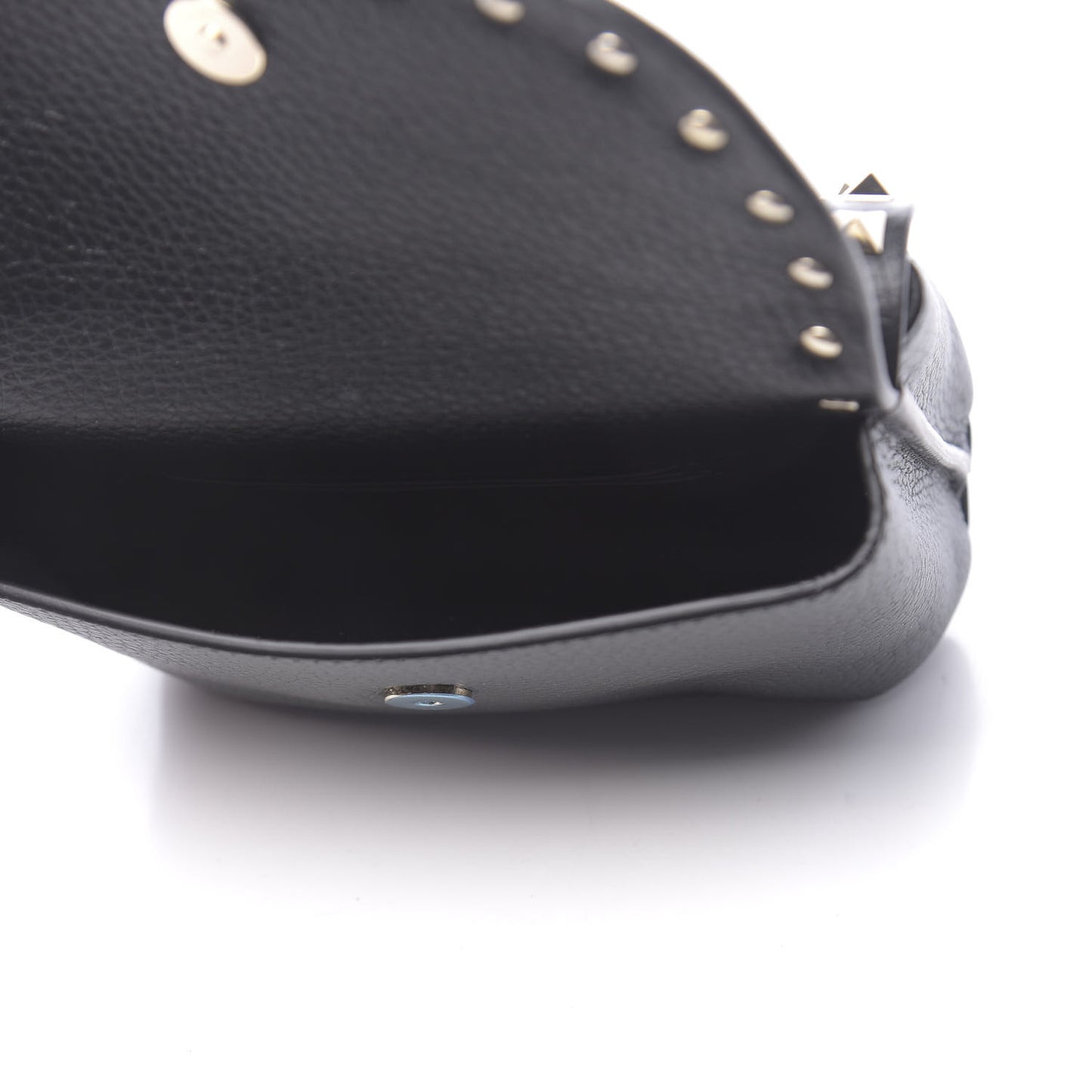 Pebbled Calfskin Rockstud Pouch On Chain Black