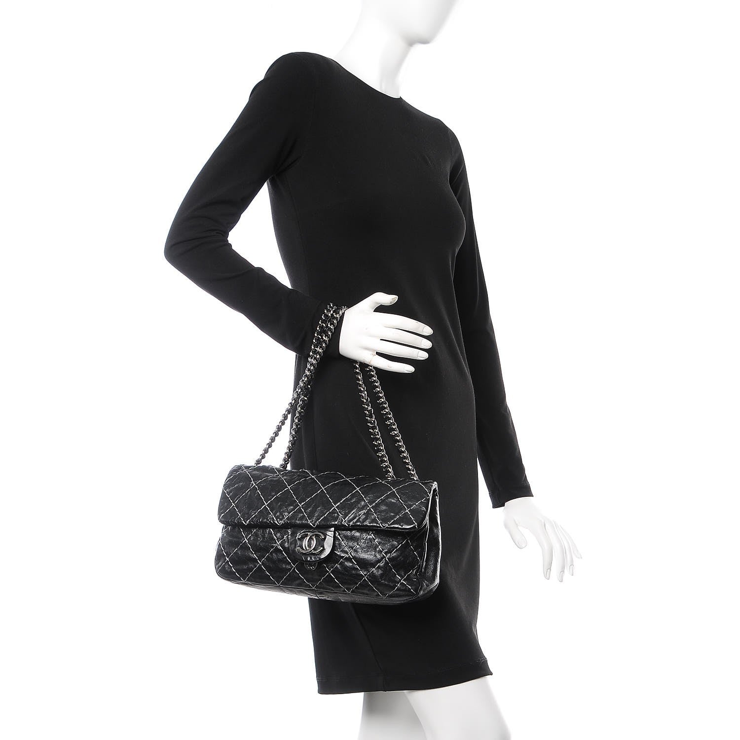 Chanel Glazed Goatskin Double Stitch Flap Black 2 of 8