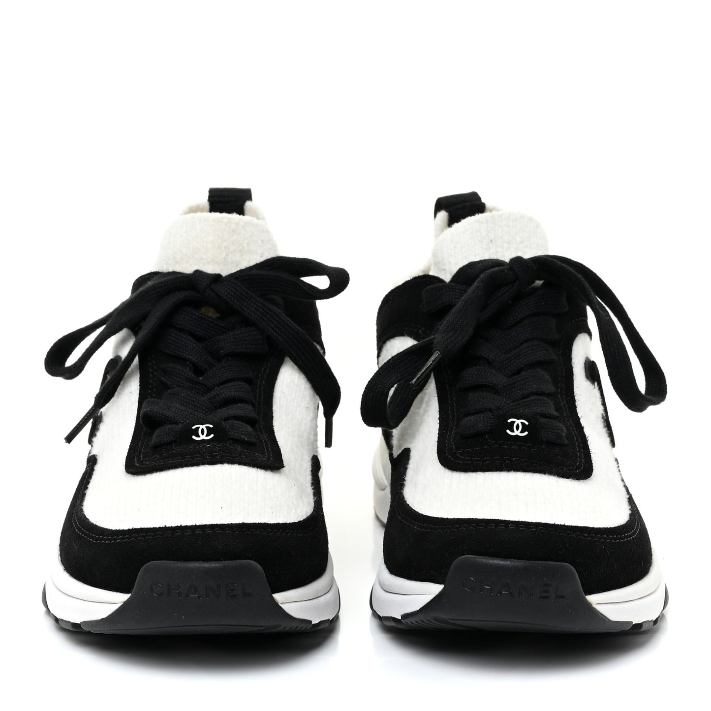 Fabric Suede Calfskin CC Sneakers 36.5 White Black