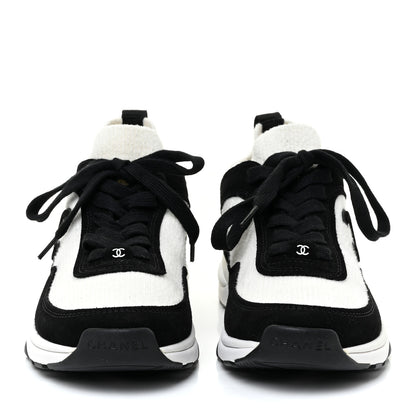 Chanel Fabric Suede Calfskin CC Sneakers 36.5 White Black 2 of 11