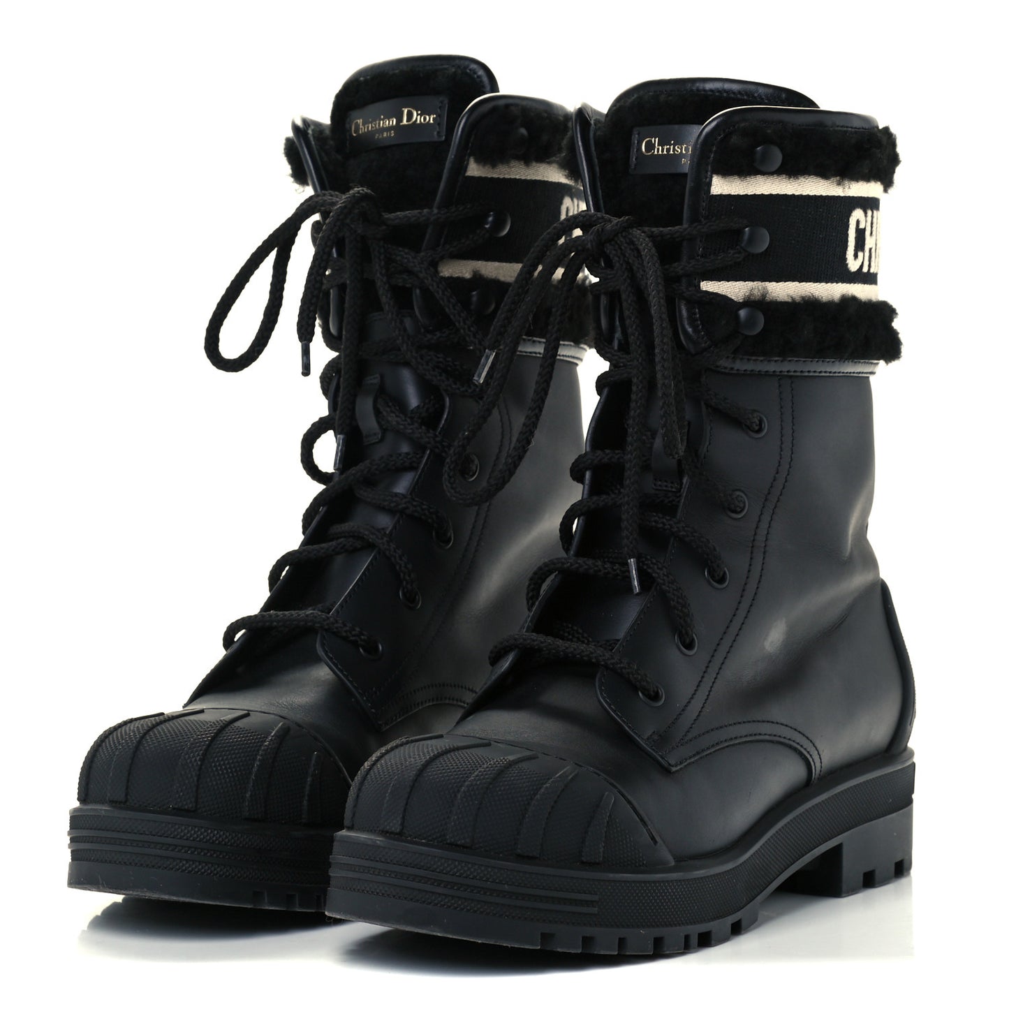 Calfskin Sherling Technical Fabric D-Major Ankle Boots 39 Black White
