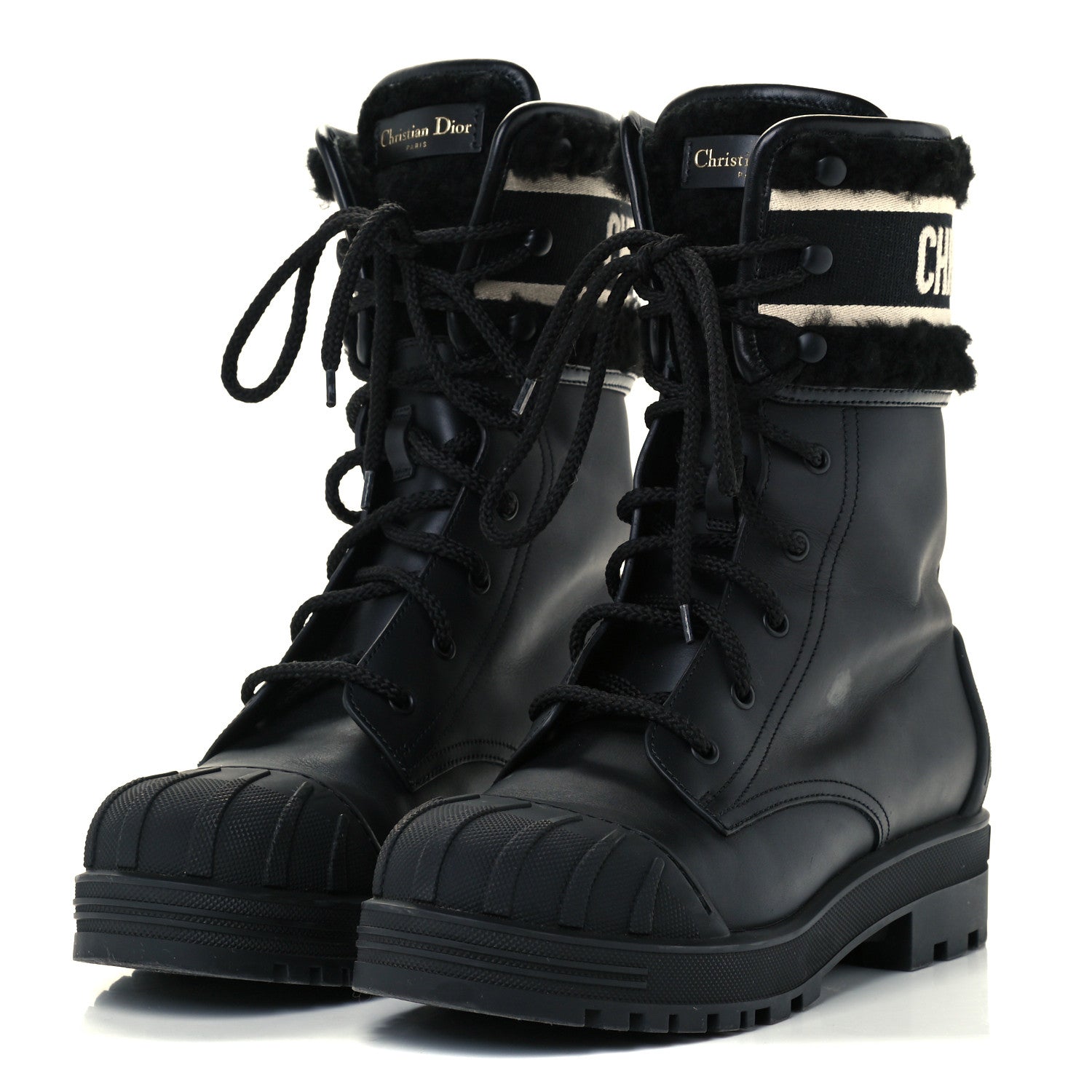 Christian Dior Calfskin Sherling Technical Fabric D-Major Ankle Boots 39 Black White 2 of 11