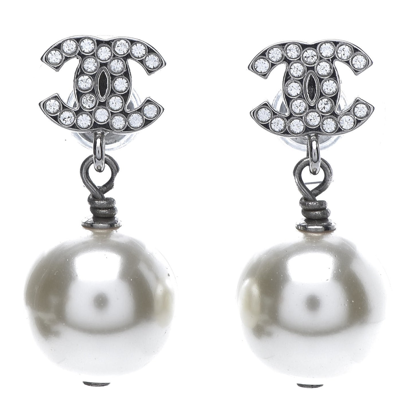 Crystal Pearl CC Drop Earrings Gold