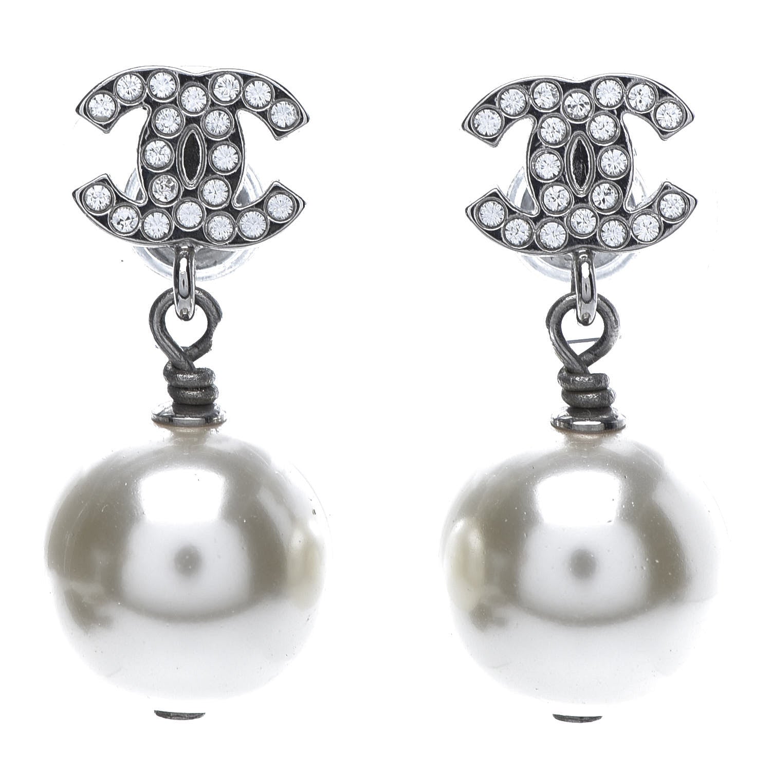 Chanel Crystal Pearl CC Drop Earrings Gold 1 of 5