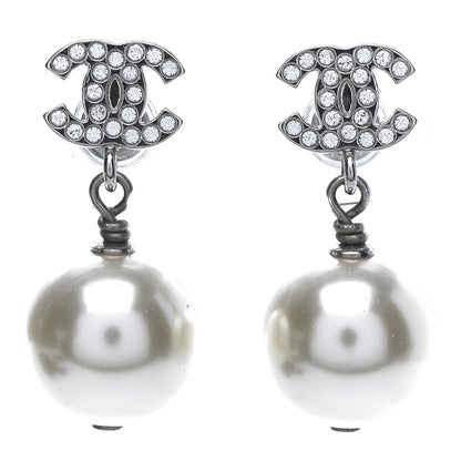 Chanel Crystal Pearl CC Drop Earrings Gold 1 of 5