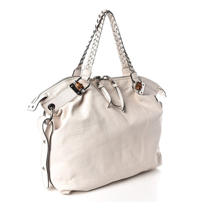 Gucci Pebbled Calfskin Large Bamboo Bar Tassel Shoulder Bag White 3 of 17