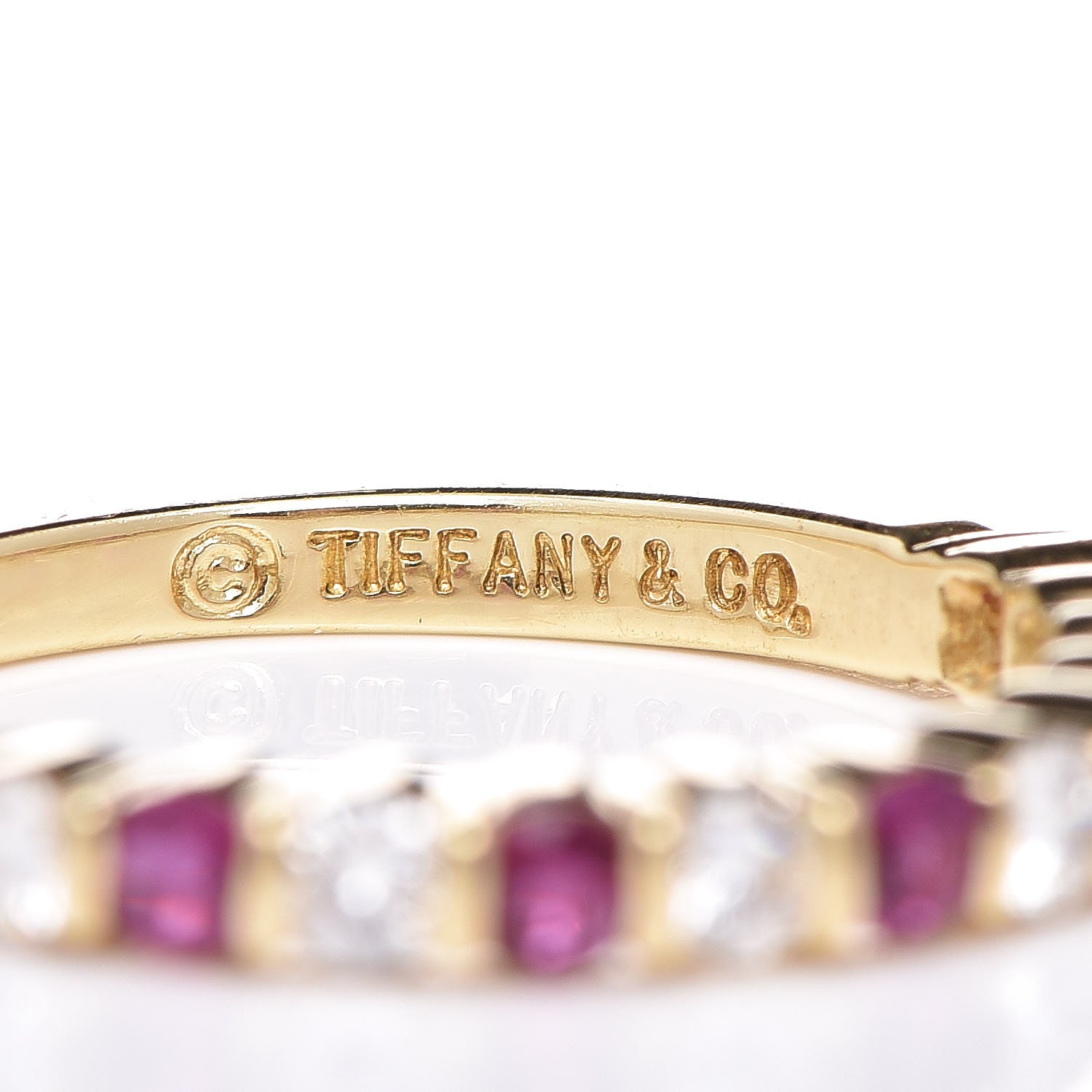 Tiffany 18K Yellow Gold Diamond Ruby Band Ring 48 4.25 5 of 5