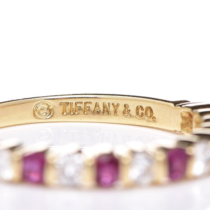 Tiffany 18K Yellow Gold Diamond Ruby Band Ring 48 4.25 5 of 5