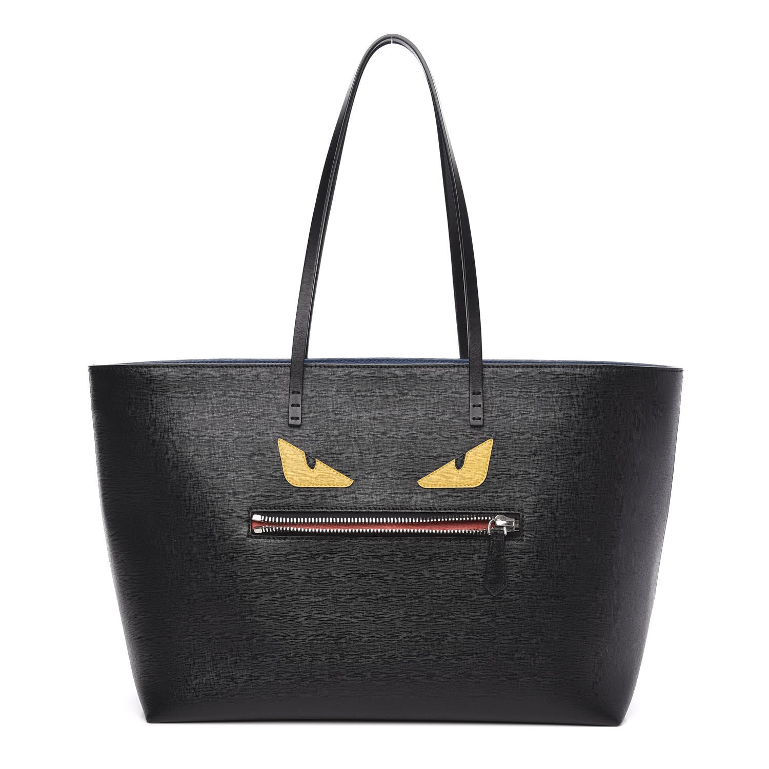 Fendi Vitello Elite Cuoio Monster Buggies Medium Roll Tote Black Multicolor Blue Cobalto 1 of 11