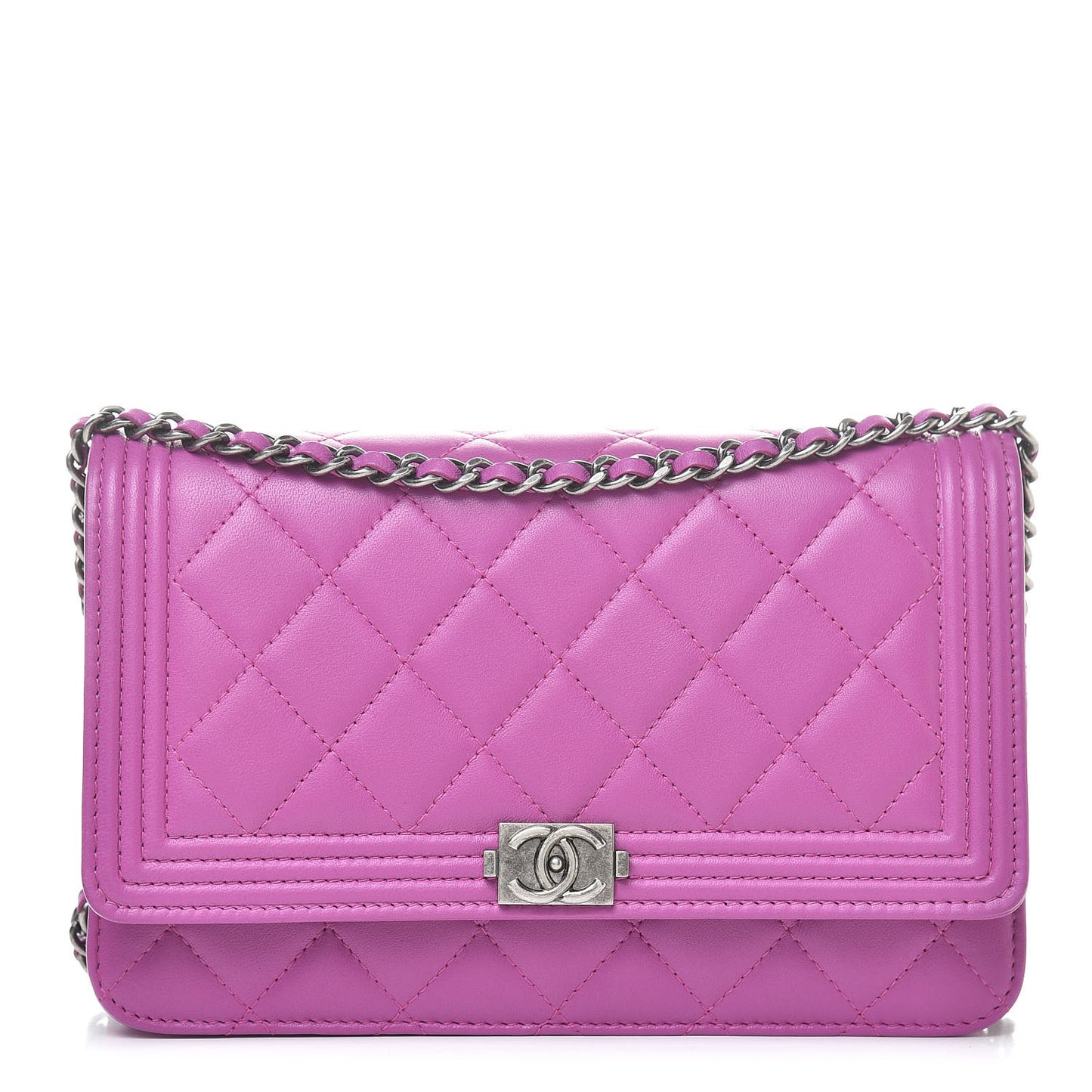 Lambskin Quilted Boy Wallet On Chain WOC Dark Pink