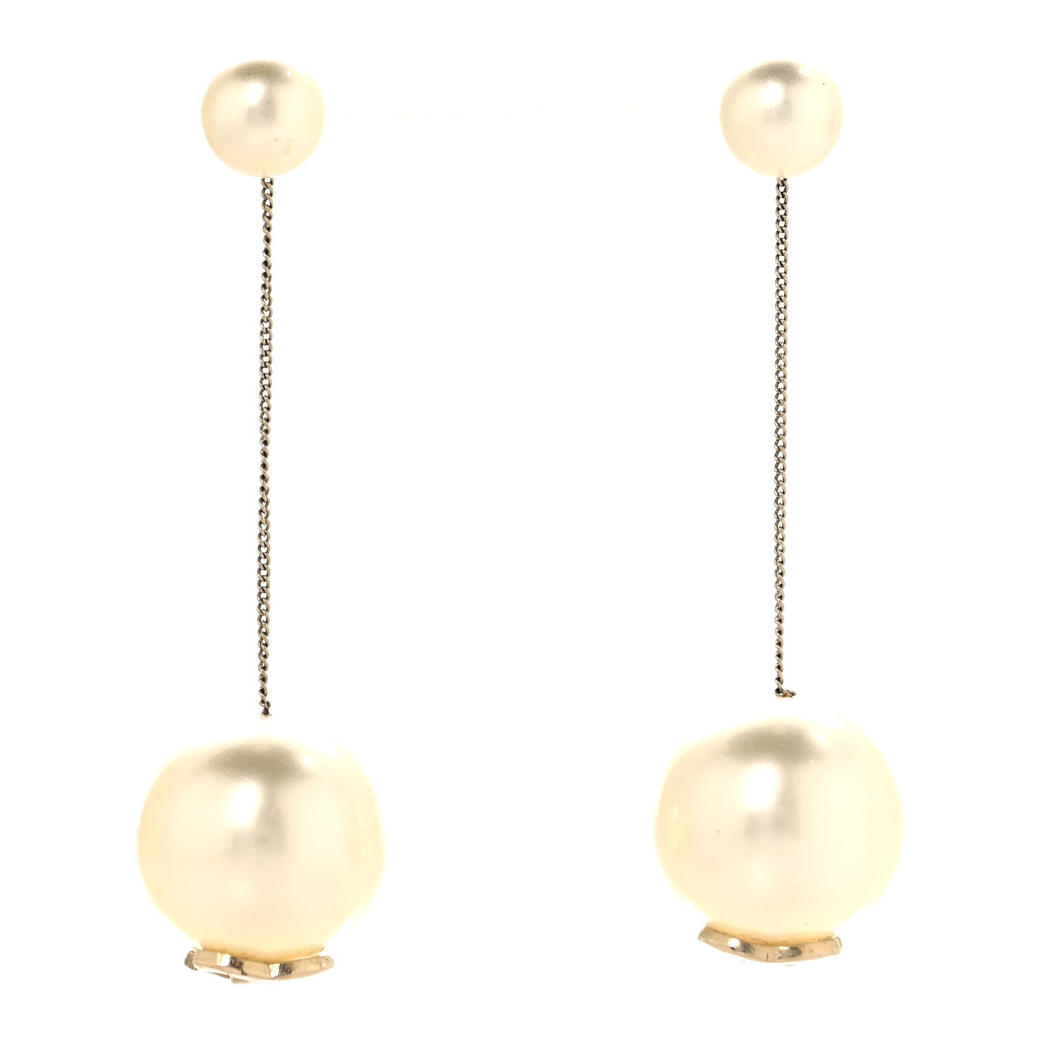 Chanel Pearl CC Chain Drop Earrings Gold 1 of 6