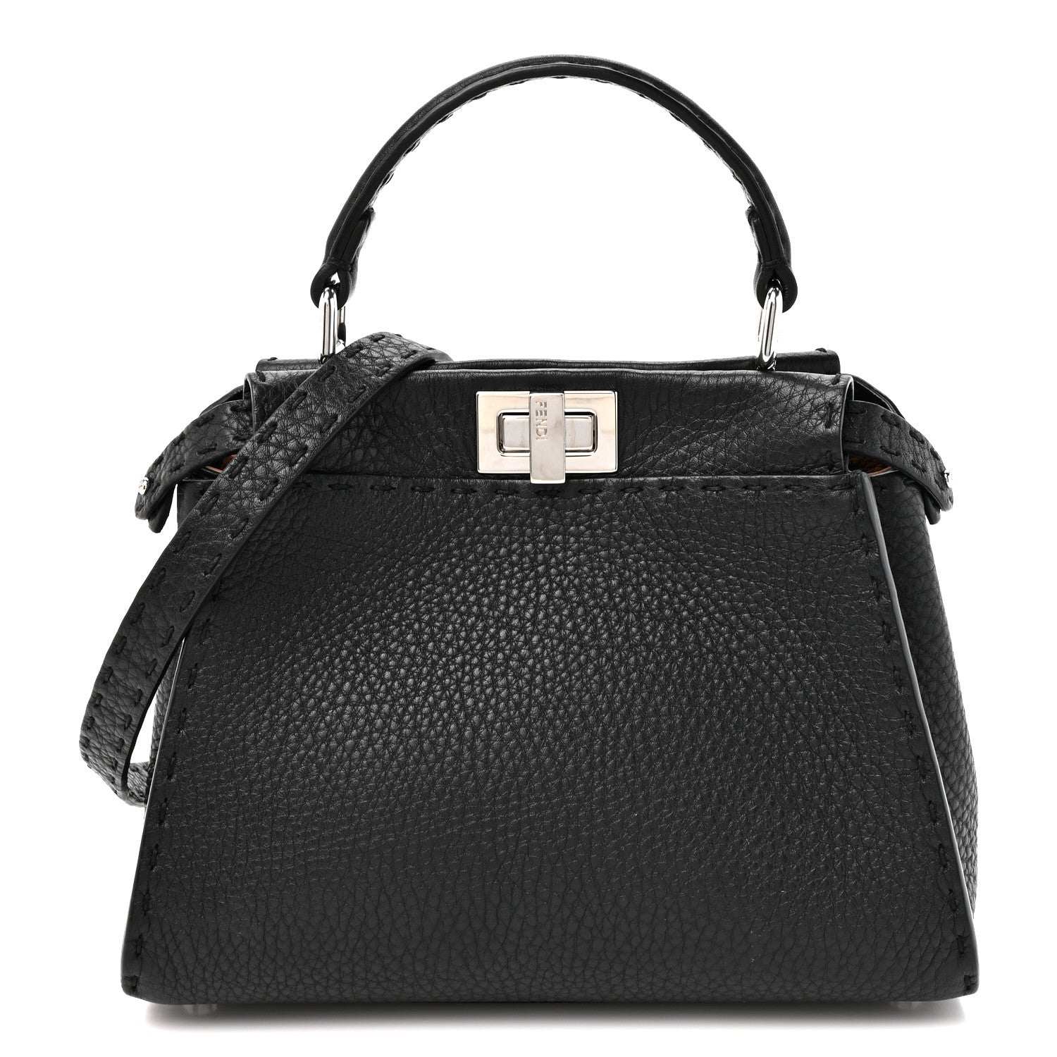 Fendi Cuoio Romano Selleria Bi-Color Mini Peekaboo Iconic Satchel Black Mou 1 of 10