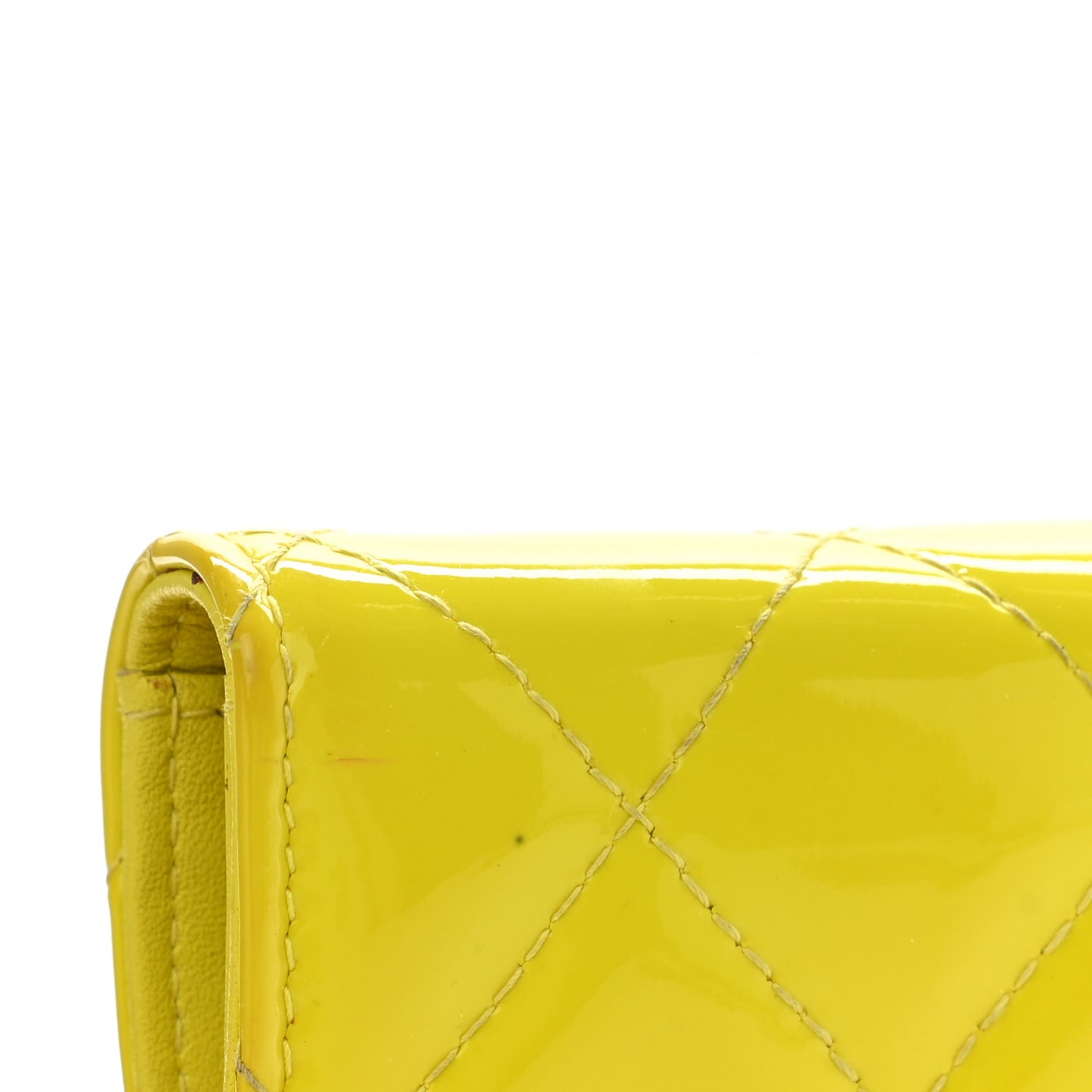 Patent Quilted Large Gusset Flap Wallet Yellow