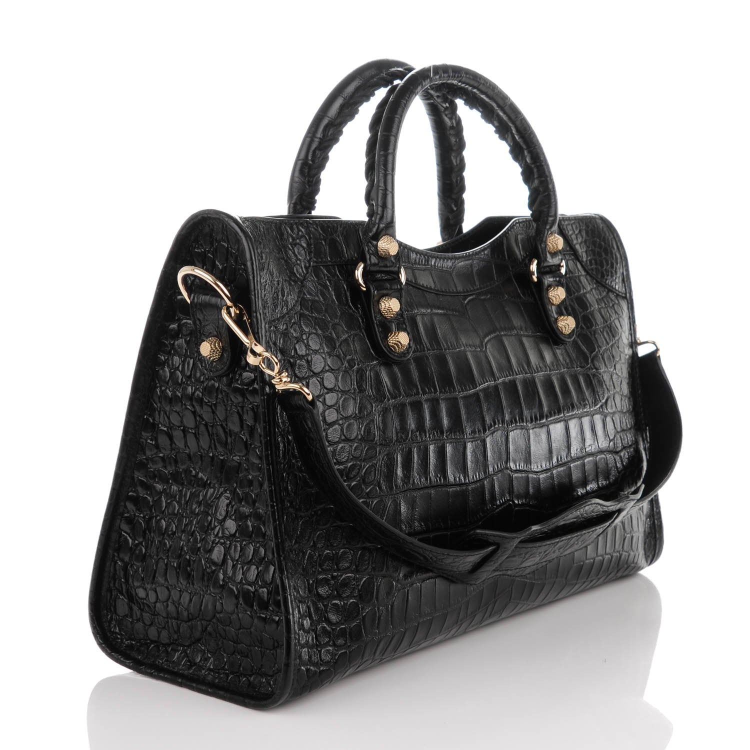 Balenciaga Calfskin Crocodile Embossed Giant 12 Gold Hardware City Black 3 of 7
