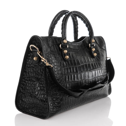 Balenciaga Calfskin Crocodile Embossed Giant 12 Gold Hardware City Black 3 of 7