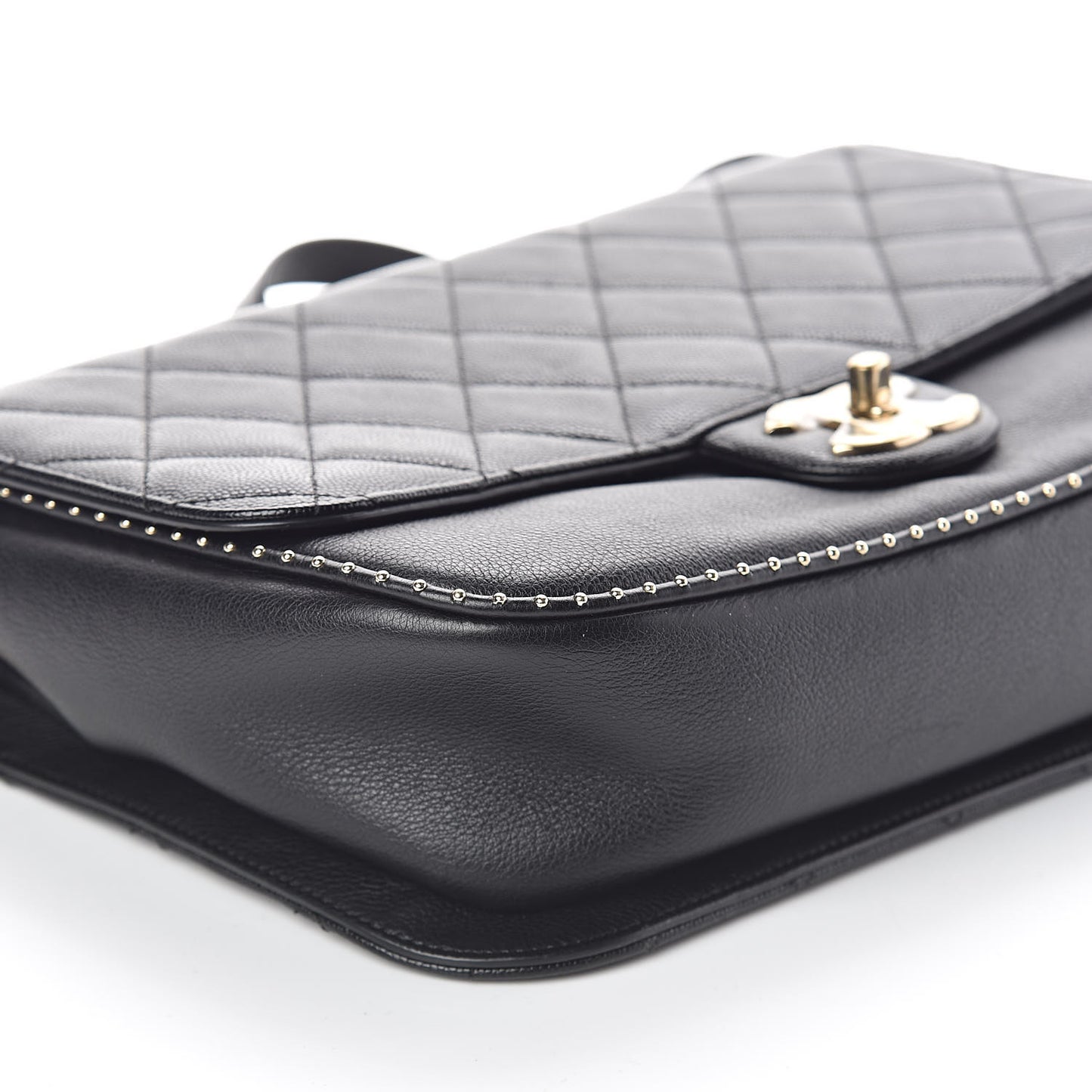 Caviar Quilted Large Studded Flap Black