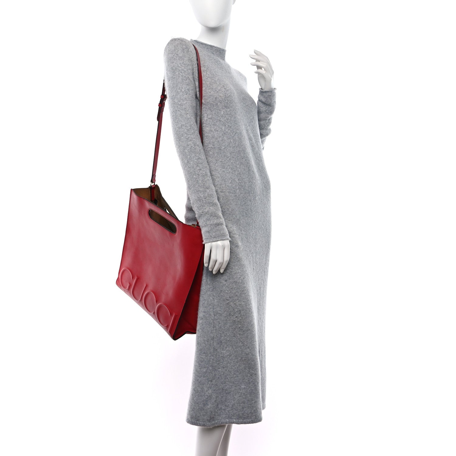 Gucci Calfskin Embossed Medium XL Tote Red 2 of 13