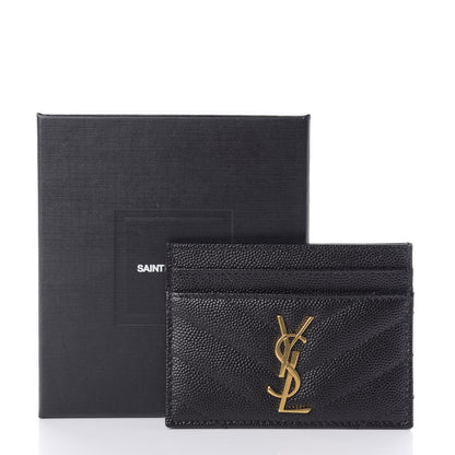 Saint Laurent Grain De Poudre Matelasse Chevron Monogram Credit Card Case Black 8 of 8