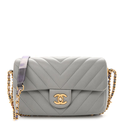 Chanel Lambskin Chevron Quilted Chain Around Mini Rectangular Flap Grey 1 of 10