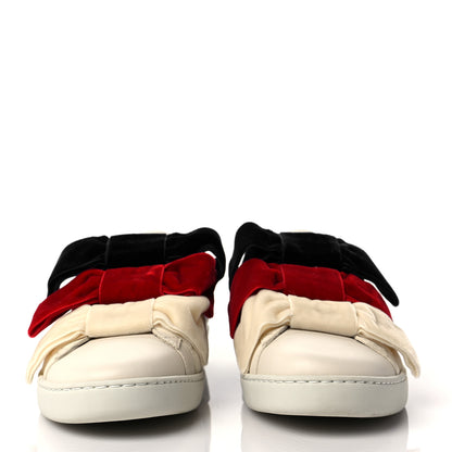 Gucci Calfskin Velvet Womens Bow Ace Sneakers 37 White 2 of 8