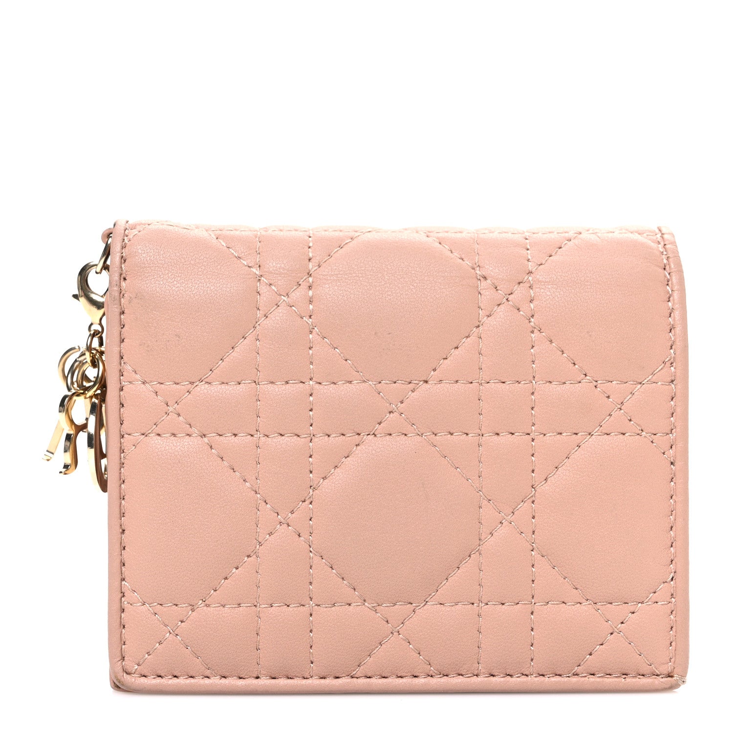 Christian Dior Lambskin Cannage Mini Lady Dior Wallet Rose Des Vents 1 of 7