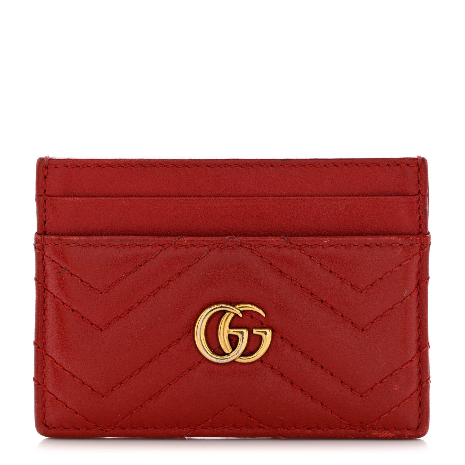 Gucci Calfskin Matelasse GG Marmont Card Holder Hibiscus Red 1 of 11