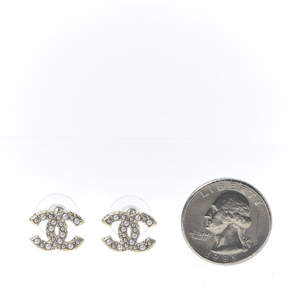 Chanel Metal Graduated Pearl Crystal CC Earrings Light Gold 2 of 5