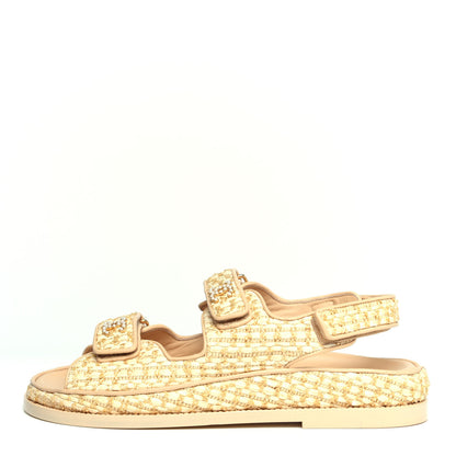 Chanel Braided Fabric Velcro Dad Sandals 39.5 Beige 1 of 11