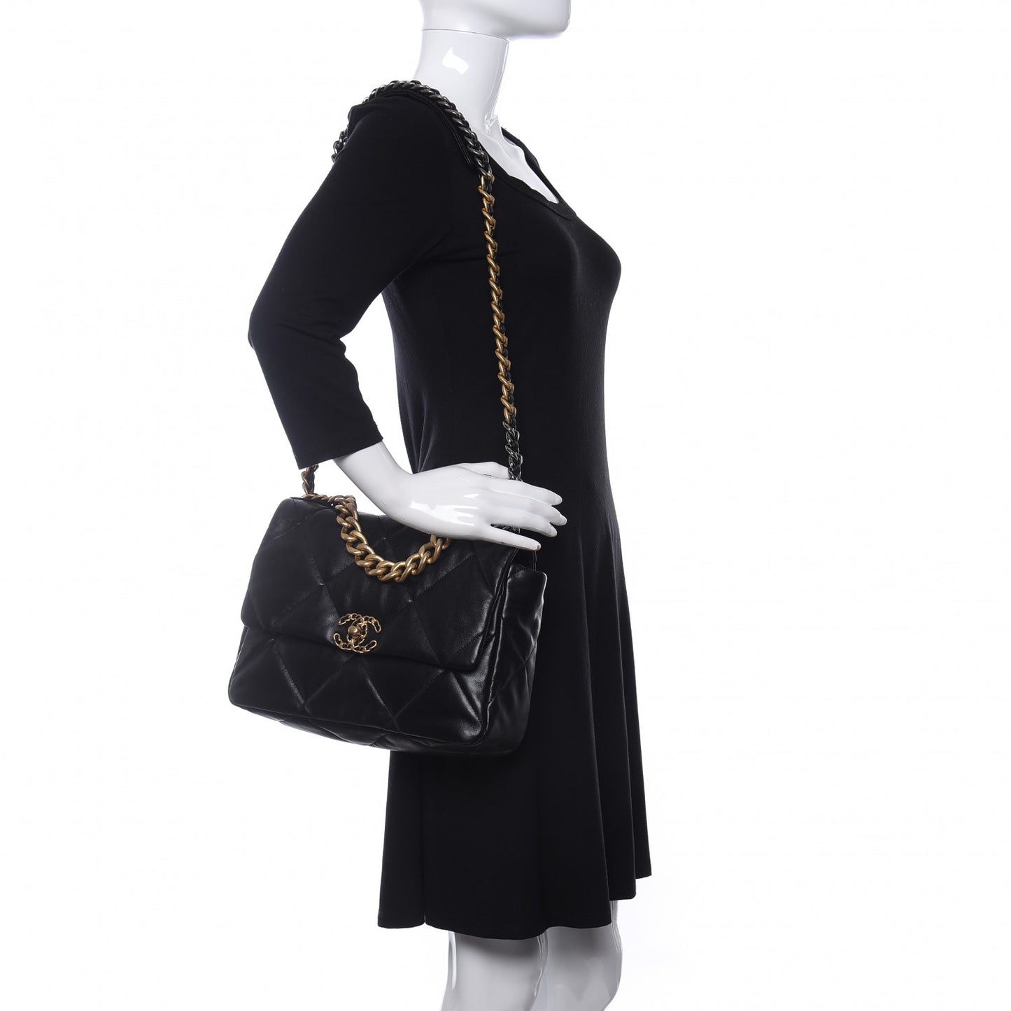 Lambskin Quilted Large Chanel 19 Flap Black
