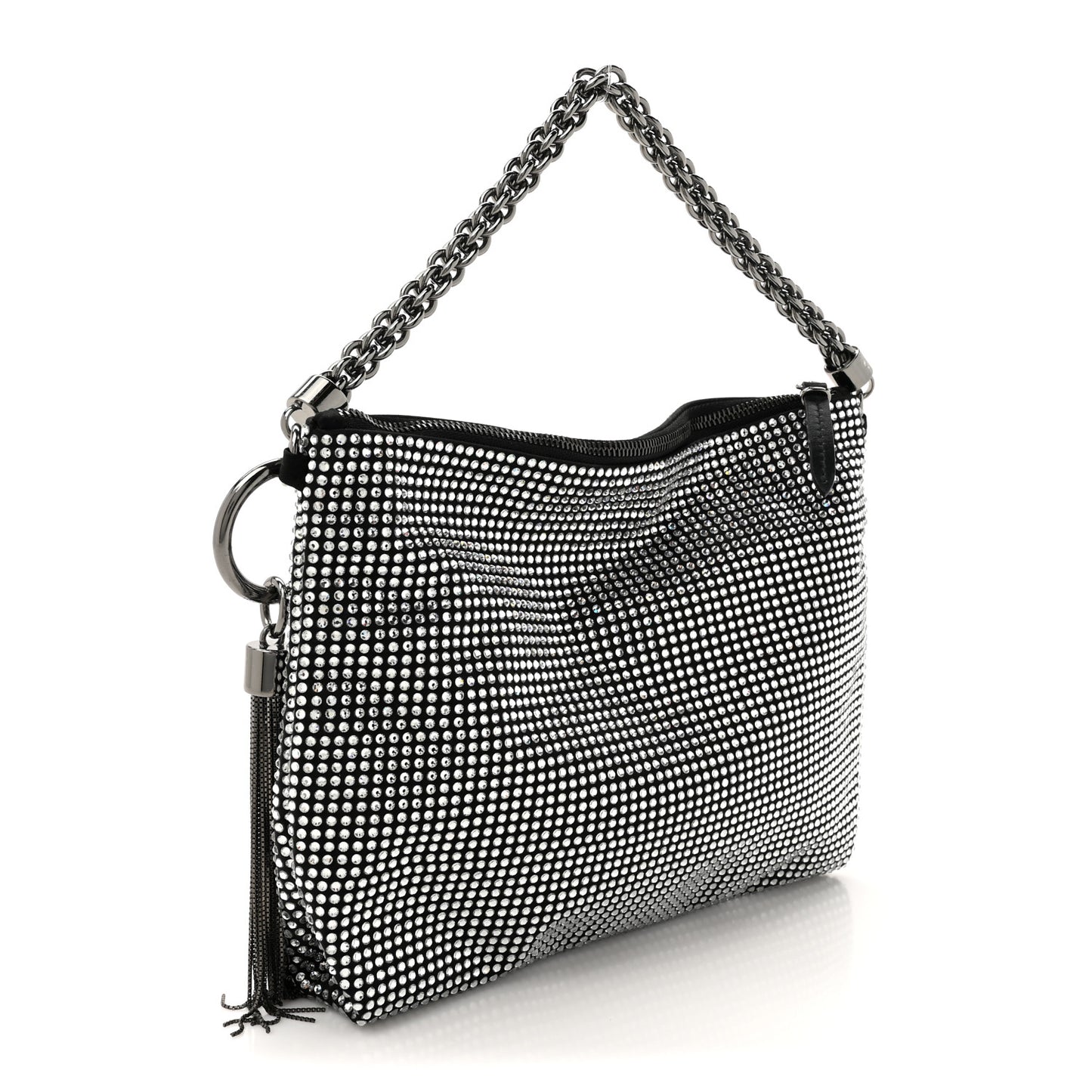 Suede Crystal Chain Top Handle Bag Silver Black