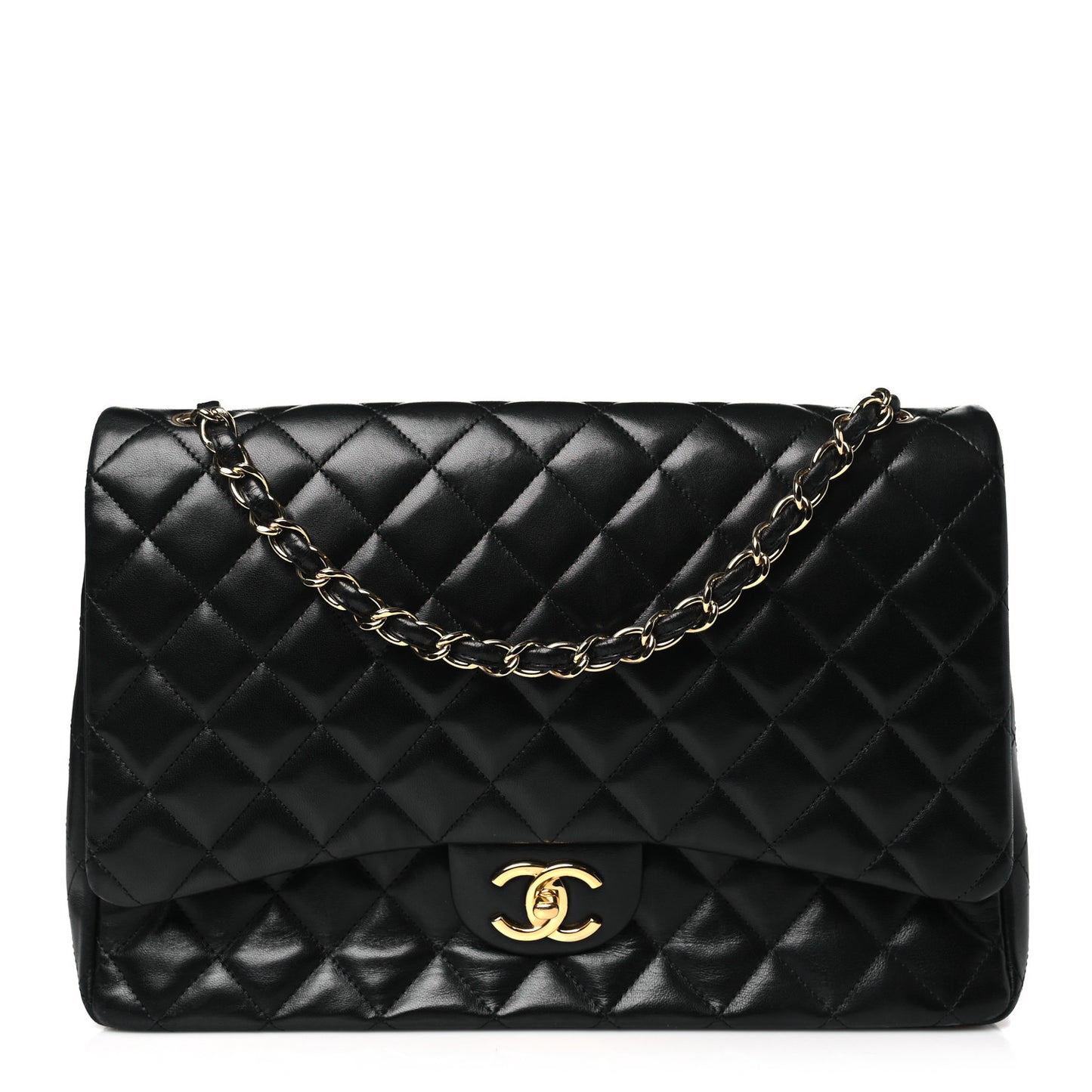 Lambskin Quilted Maxi Double Flap Black