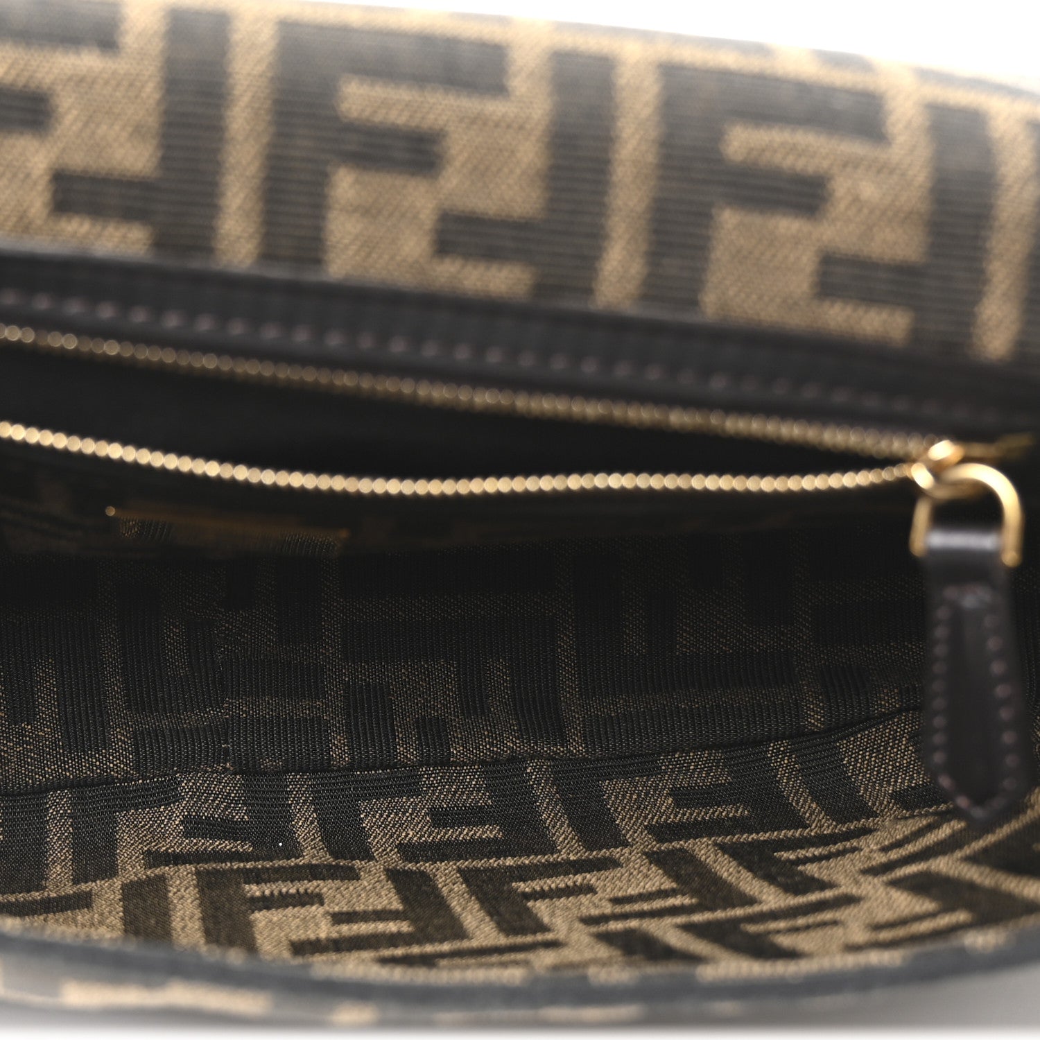 Fendi Fabric Jacquard FF 1974 Medium Baguette Tobacco Moro Black 5 of 10