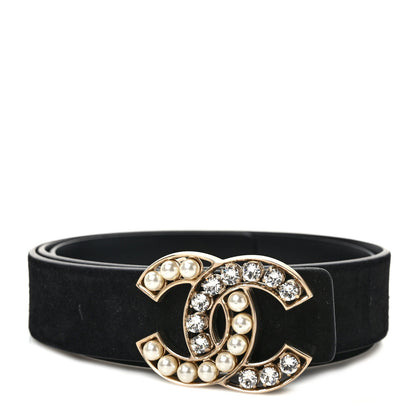 Chanel Suede Pearl Crystal CC Belt 85 34 Black 1 of 5