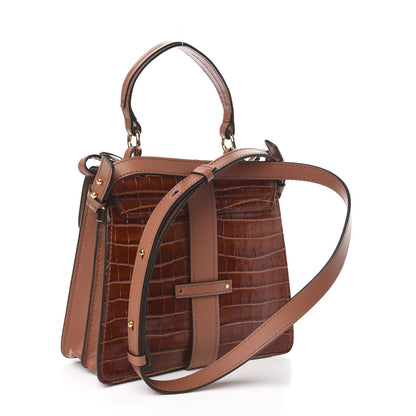 Chloe Calfskin Crocodile Embossed Small Aby Day Shoulder Bag Sepia Brown 4 of 11