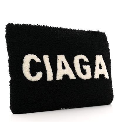 Balenciaga Sheepskin Shearling Contrasted Logo Large Zip Pouch Black 3 of 7