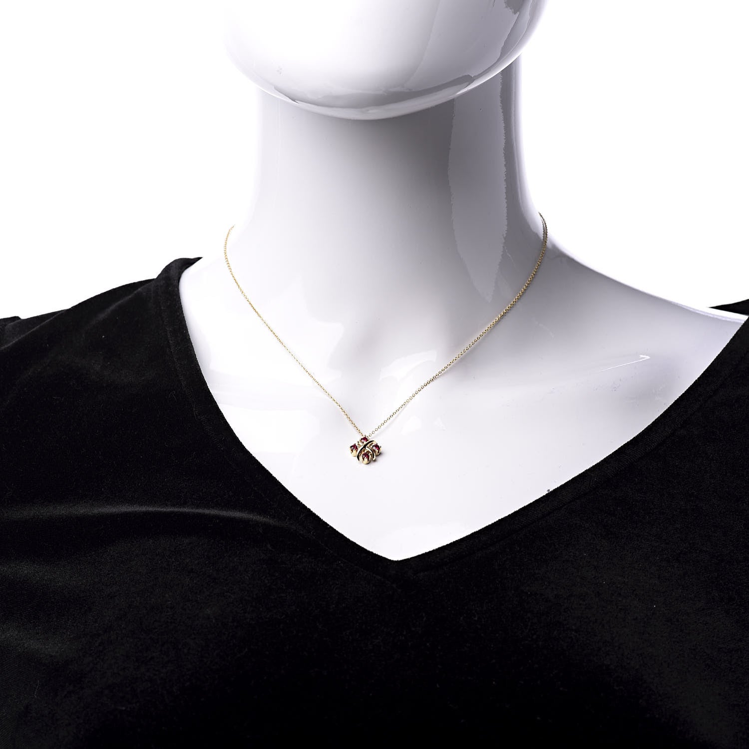 Tiffany 18K Yellow Gold Ruby Schlumberger Lynn Pendant Necklace 2 of 8