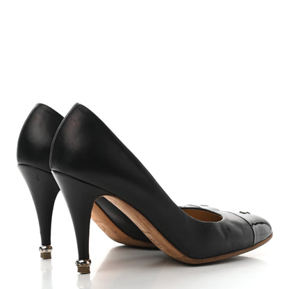 Chanel Lambskin Patent Cap Toe CC Pumps 38 Black 4 of 13