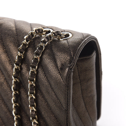 Chanel Metallic Caviar Chevron Quilted Mini Statement Flap Bronze 10 of 13