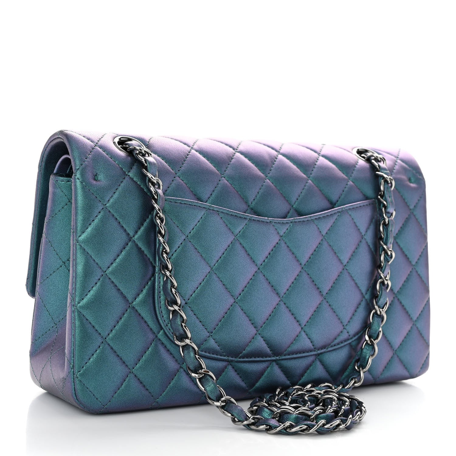 Chanel Metallic Lambskin Quilted Medium Double Flap Turquoise 3 of 10