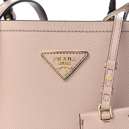 Prada Saffiano Cuir Calfskin Small Panier Bucket Bag Cipria Black 7 of 10