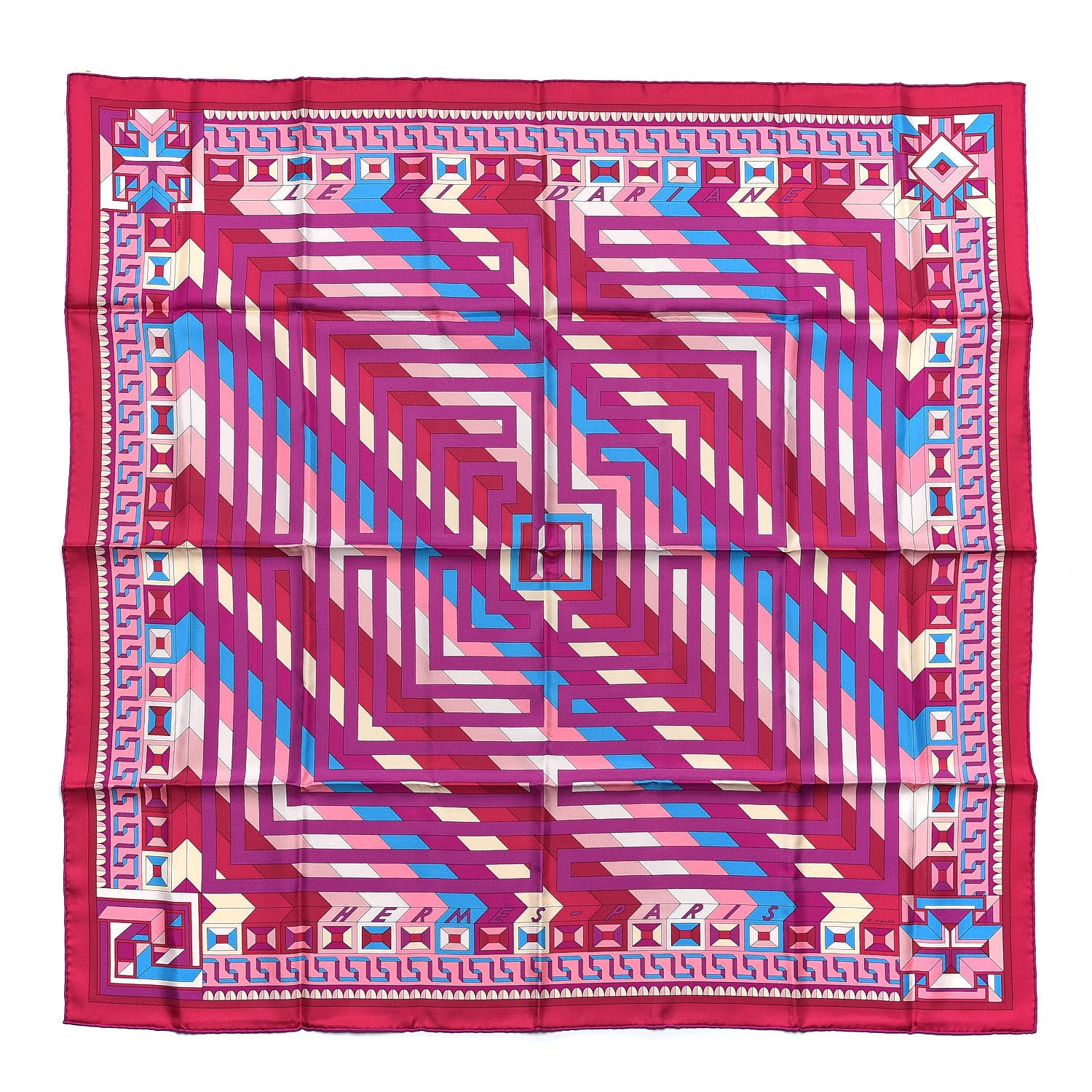 Hermes Silk Le Fil D'Ariane Scarf 90 Fuchsia Bleu Rose 1 of 8