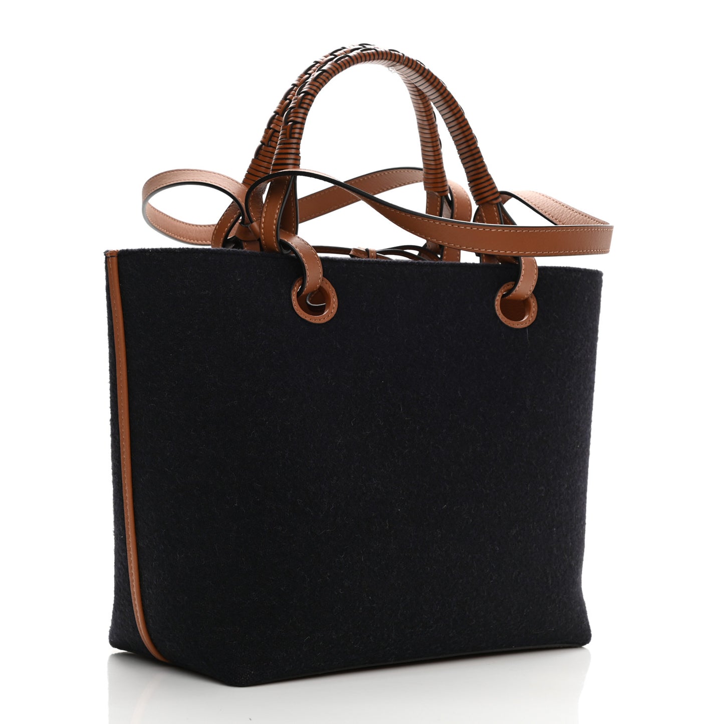 Wool Calfskin Small Love Anagram Tote Navy Tan