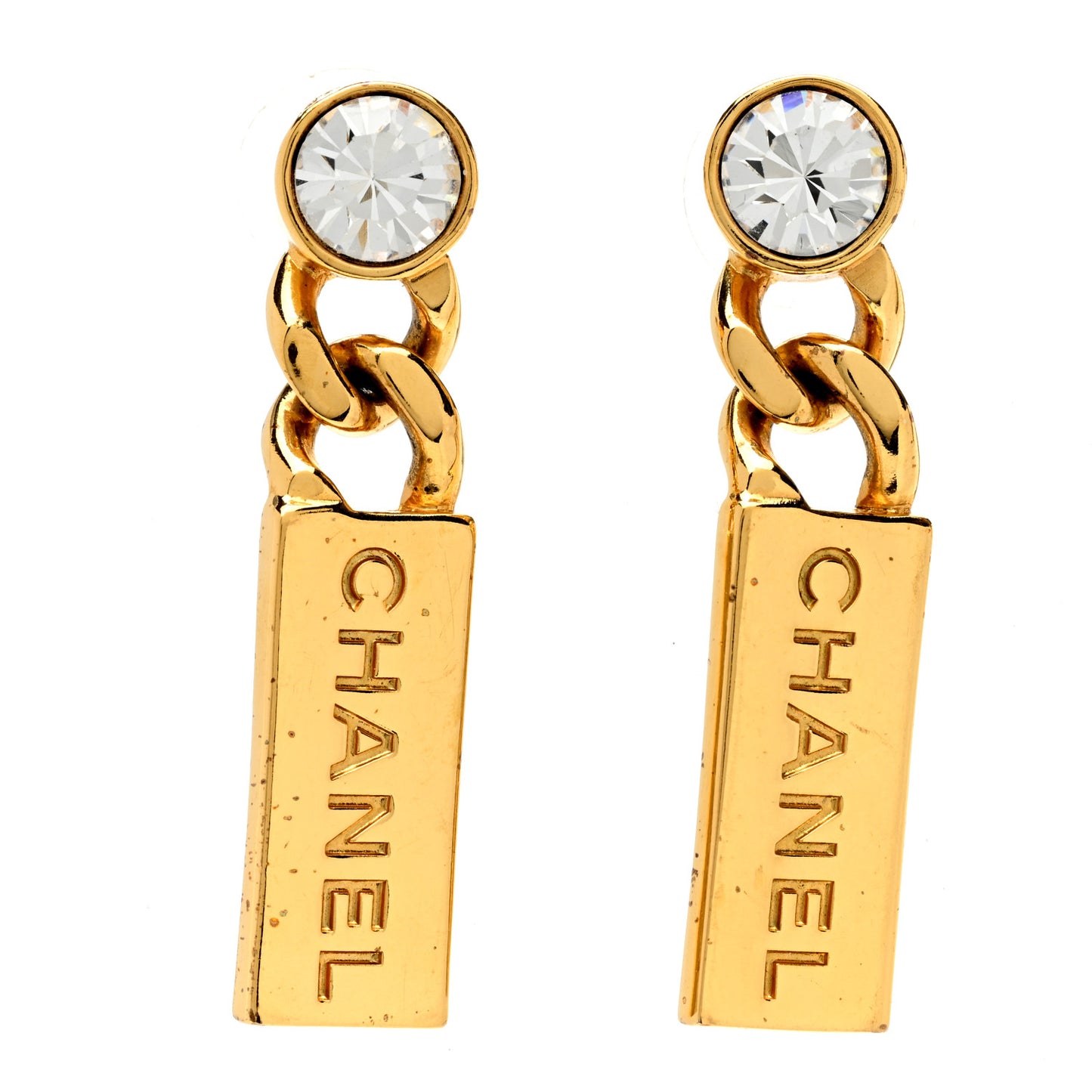 Crystal Tag Drop Earrings Gold