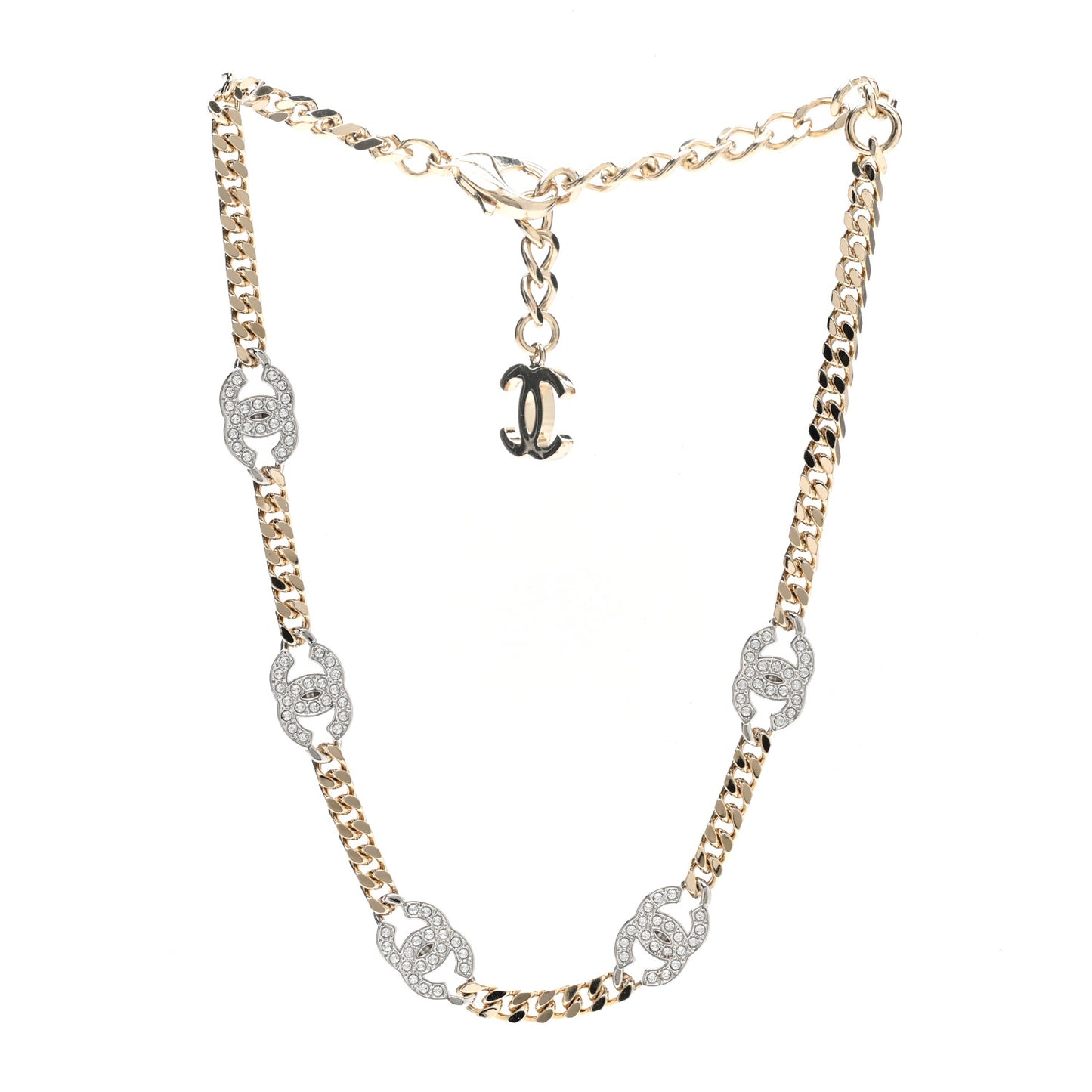 Crystal Chain CC Link Choker Gold Silver