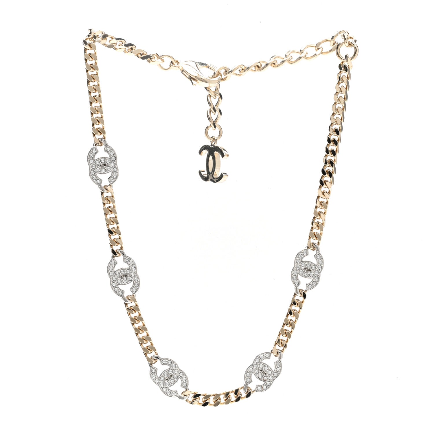 Chanel Crystal Chain CC Link Choker Gold Silver 3 of 6