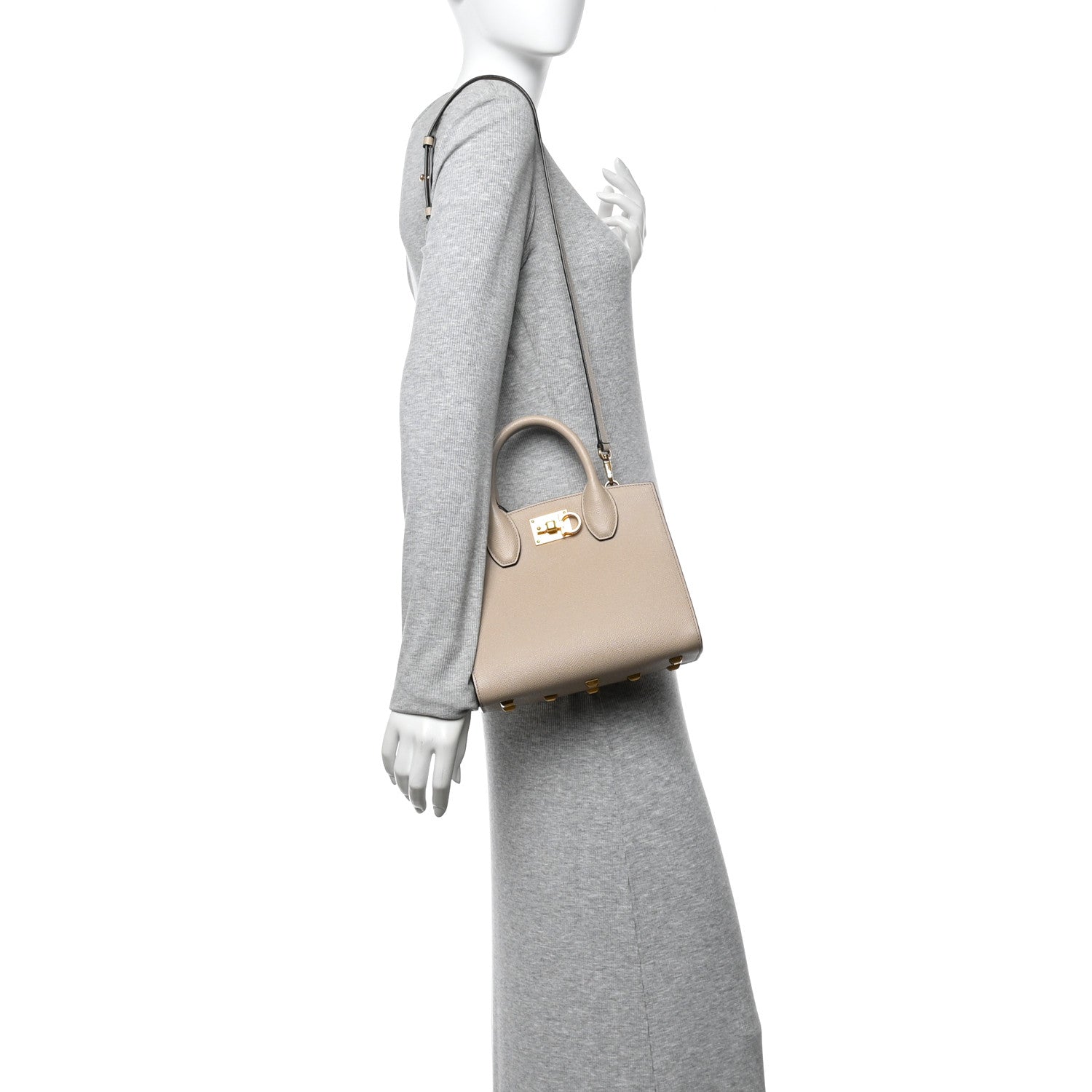 Salvatore Ferragamo Hammered Calfskin Small The Studio Box Bag Daino 2 of 14
